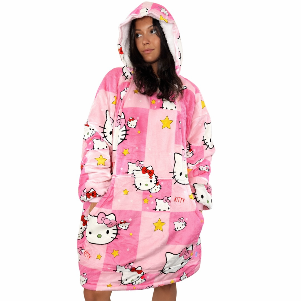 Hello Kitty Wearable Blanket Hoodie – Cozy Sherpa for Kids & Adults