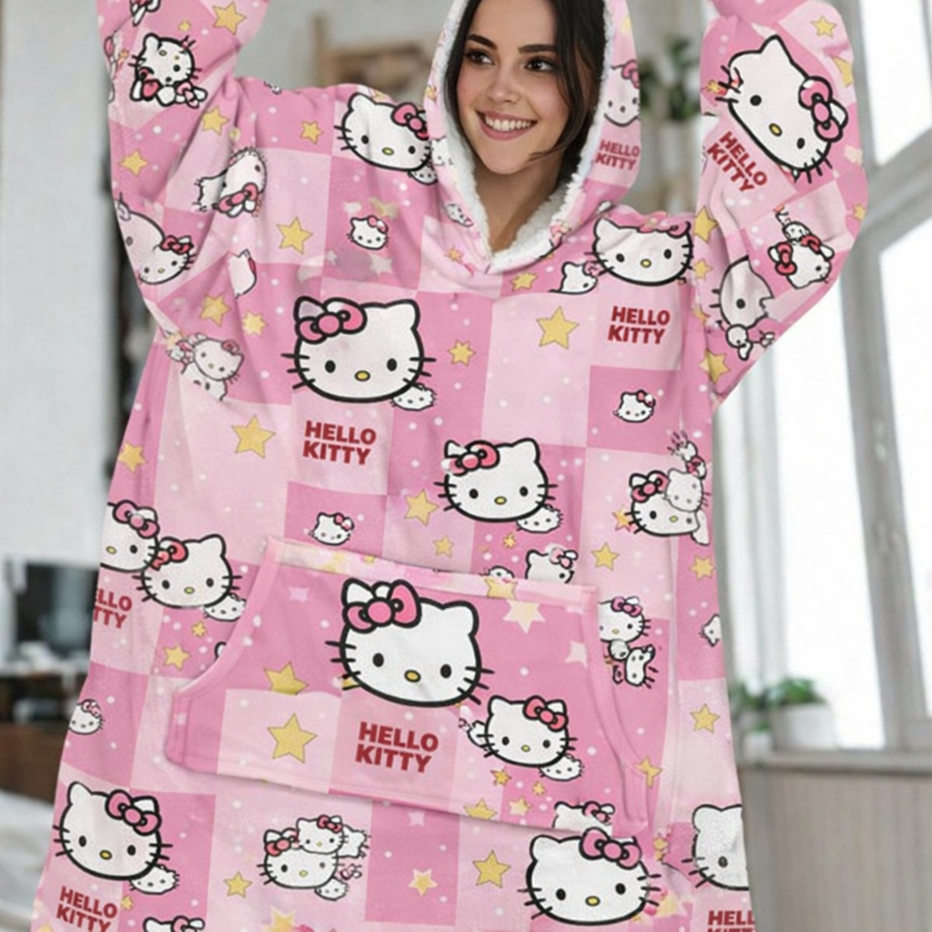 Hello Kitty Wearable Blanket Hoodie – Cozy Sherpa for Kids & Adults