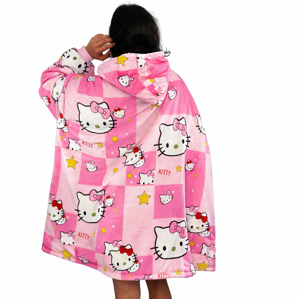Hello Kitty Wearable Blanket Hoodie – Cozy Sherpa for Kids & Adults