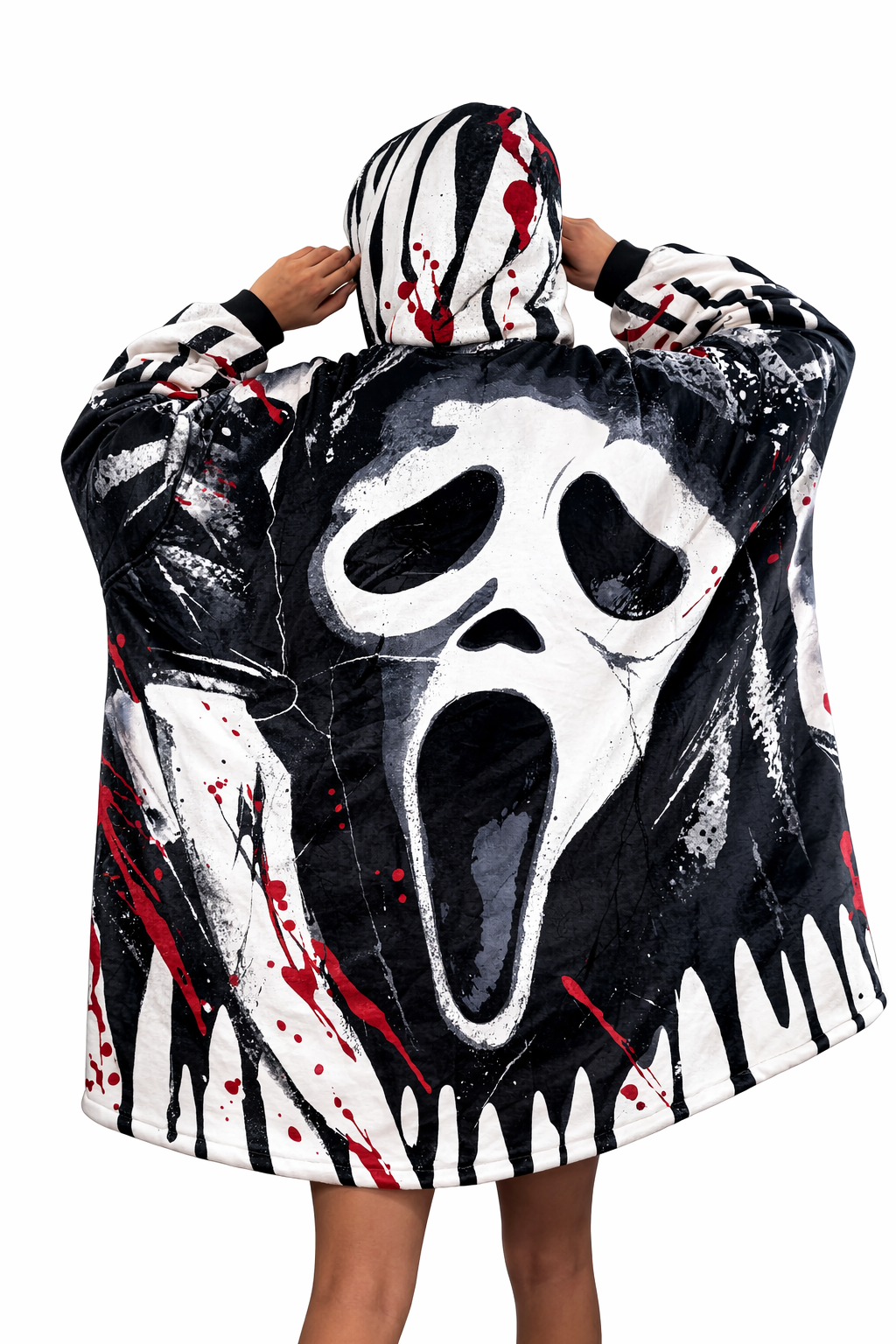 Ghost Face Horror Wearable Blanket Hoodie – Scream Sherpa for Kids & Adults