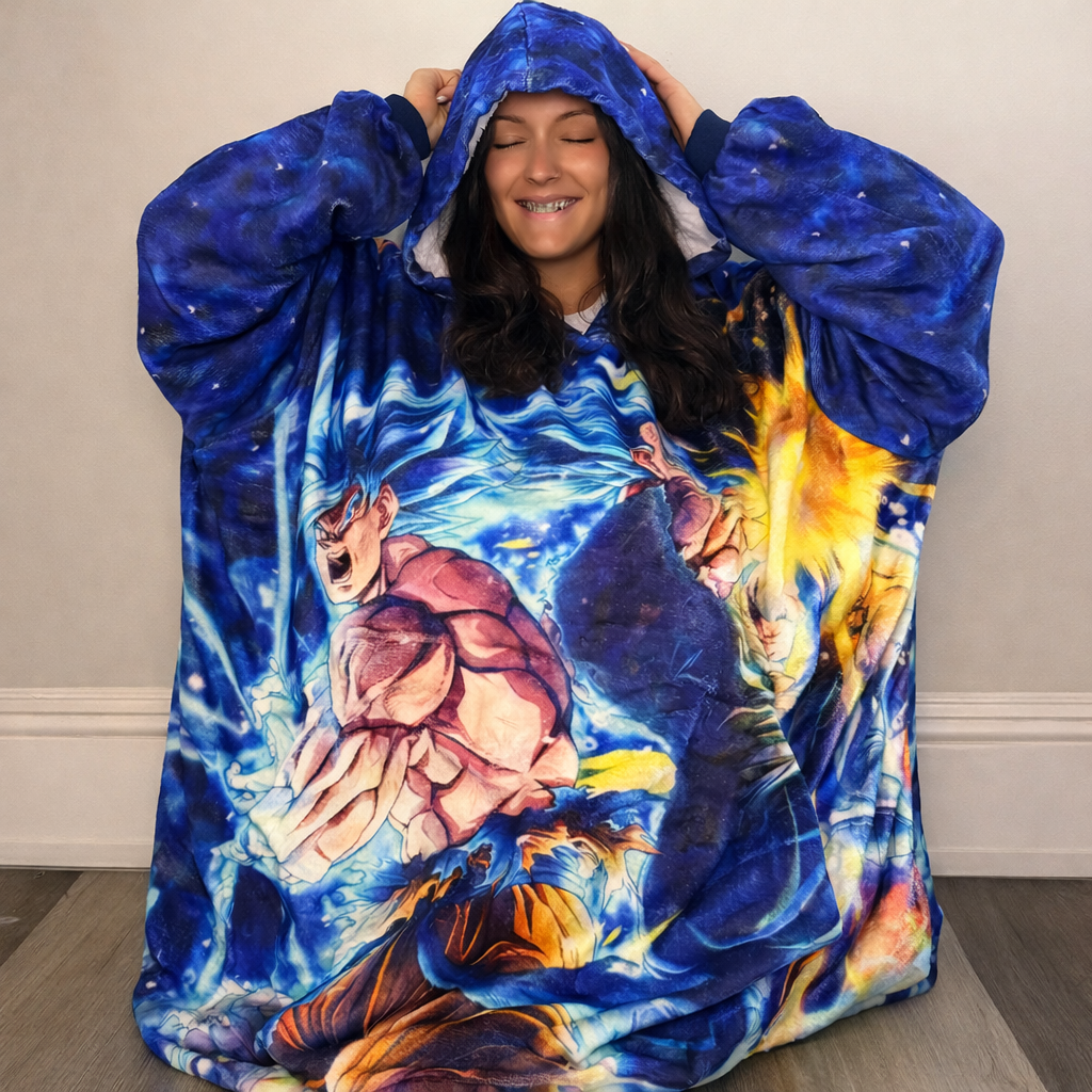 Dragon Ball Z Wearable Blanket Hoodie – Goku & Vegeta Sherpa for Kids & Adults