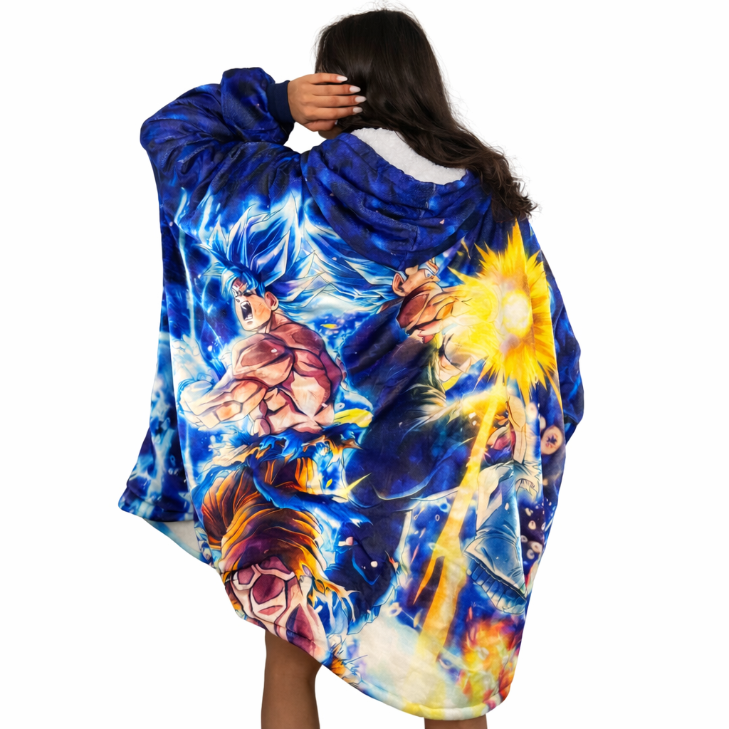 Dragon Ball Z Wearable Blanket Hoodie – Goku & Vegeta Sherpa for Kids & Adults