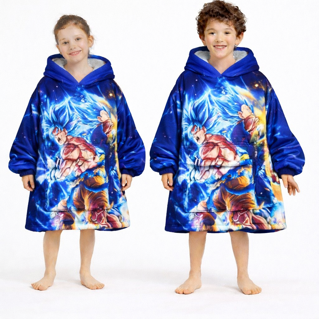 Dragon Ball Z Wearable Blanket Hoodie – Goku & Vegeta Sherpa for Kids & Adults