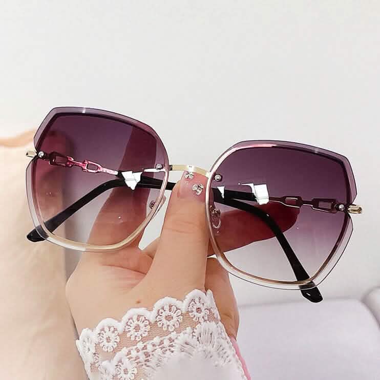 Metal Trimming Oversized Rhinestones Gradient Sun Glasses