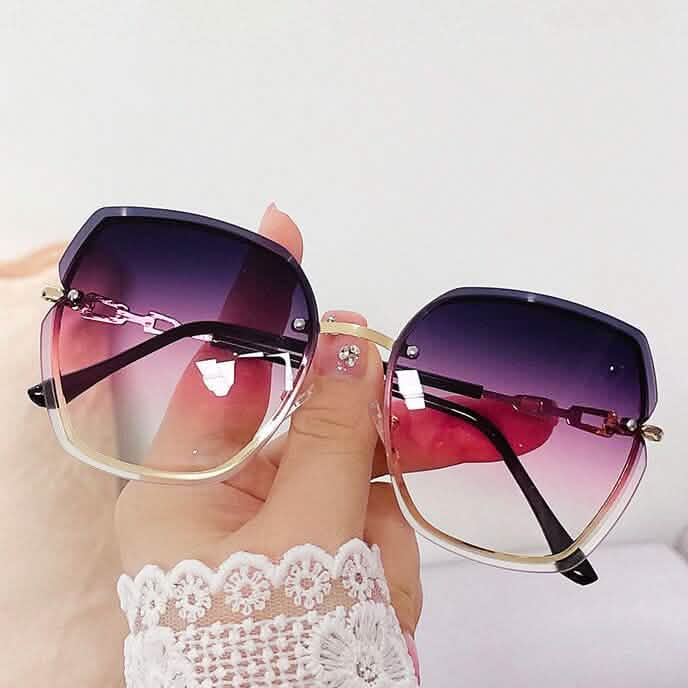Metal Trimming Oversized Rhinestones Gradient Sun Glasses